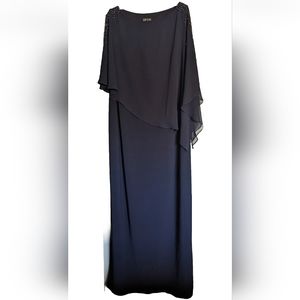DJ-Jaz Navy Blue Chiffon Ruffled Beaded Flutter Sleeve Long Party Dress Size 18
